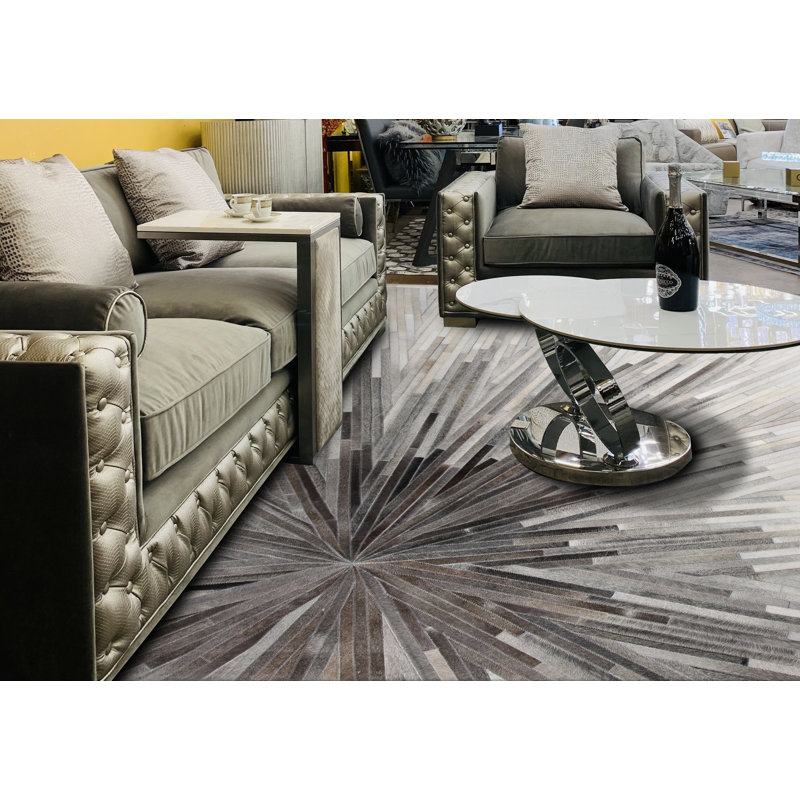 Orren Ellis Tylei HandmadeBrickBlueBrownDesignPatchworkCowhide